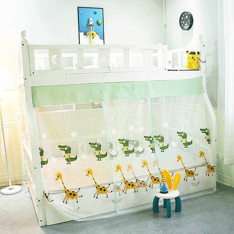 新款上下铺子母床家用卧室高低床下铺儿童床学生防尘梯形绑带蚊帐