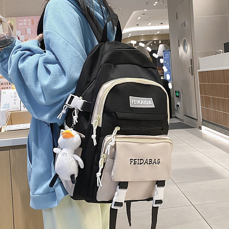小清新简约书包少女初中生原宿风双肩包中学生轻便大容量原创背包