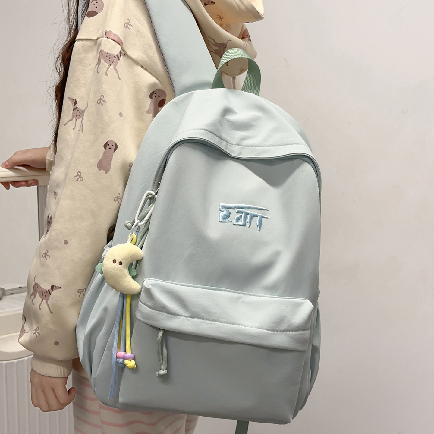 小清新少女纯色大容量双肩背包