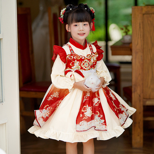 洛丽塔女童公主裙春装儿童中国风喜庆lolita连衣裙子古风新年汉服