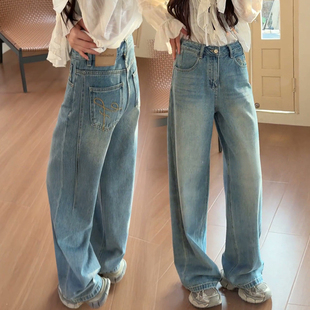 高腰宽松显瘦休闲直筒阔腿裤 2026新款 子春 女春季 浅蓝色弯刀牛仔裤