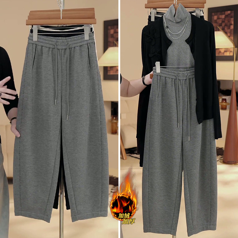 浅灰色毛呢弯刀裤女秋冬加绒加厚2025新款高腰宽松直筒糯米裤子冬,女装/女士精品,休闲裤,淘宝优惠券,粉丝福利购,淘宝优惠卷