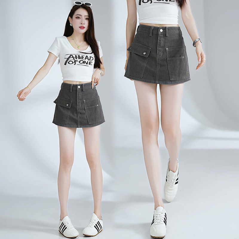 灰色工装短裙牛仔半身裙女夏薄款图片