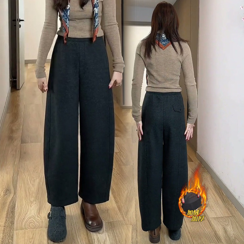 深灰色九分毛呢弯刀裤女秋冬加绒加厚2025新款高腰小个子直筒裤子,女装/女士精品,休闲裤,淘宝优惠券,粉丝福利购,淘宝优惠卷