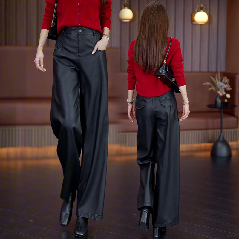 黑色PU蛋白皮裤女秋冬2025新款宽松松弛感小个子直筒阔腿裤子冬季,女装/女士精品,休闲裤,淘宝优惠券,粉丝福利购,淘宝优惠卷