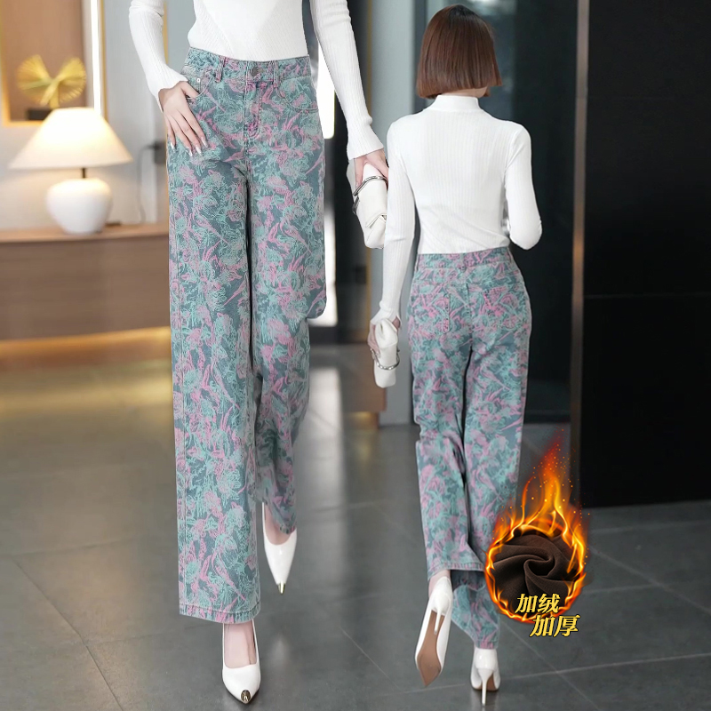 牛仔直筒裤女冬加绒加厚2025新款