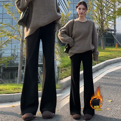 黑色加绒加厚微喇裤女冬2025新款