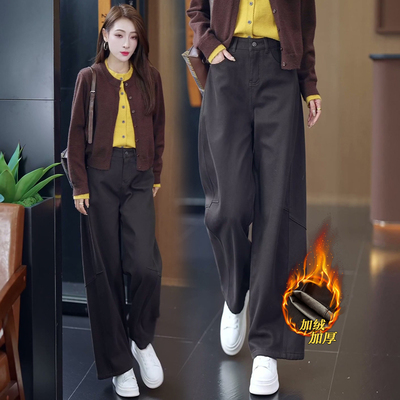 牛仔弯刀裤女冬加绒加厚2025新款