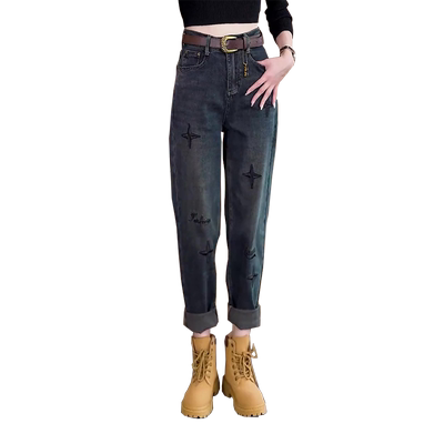 哈伦牛仔裤女冬加绒加厚2025新款