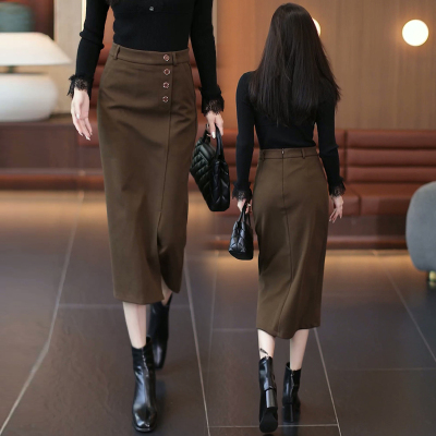 咖色毛呢半身裙女秋冬2025新款