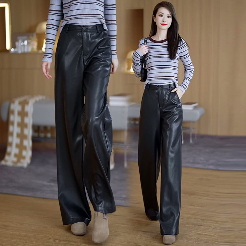 秋冬阔腿PU皮裤女冬加厚2025新款