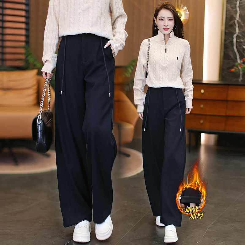 藏青色羊绒弯刀裤女冬季加绒加厚