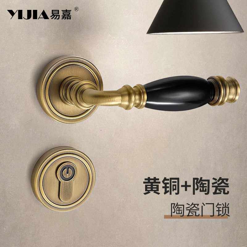 室内门锁法式金色古铜卧室房间复古美式磁吸门把手静音分体房门