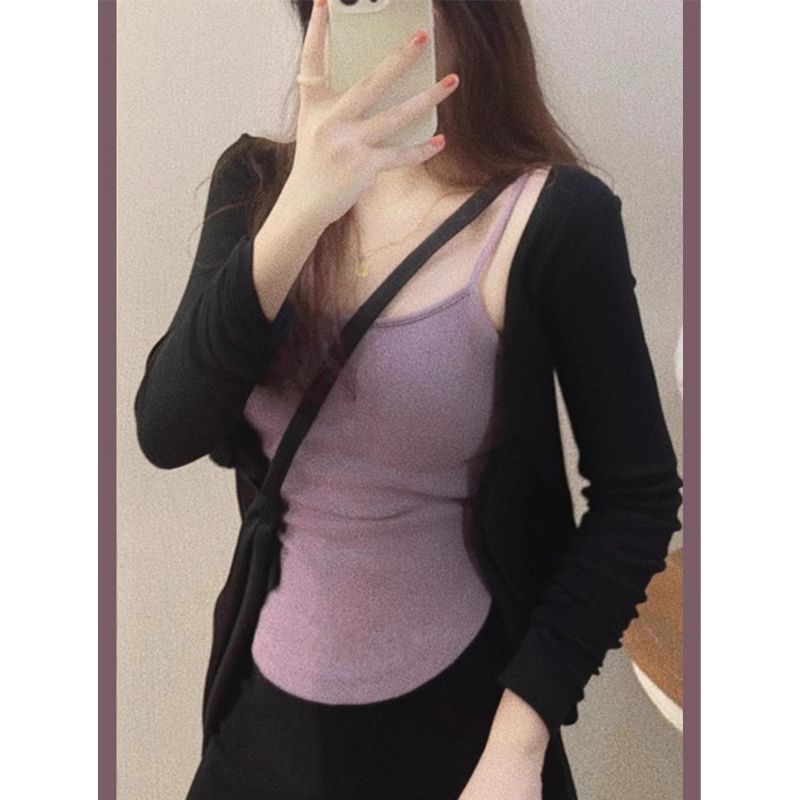 吊带和开衫两件套针织女早春季短款外套配裙子外搭上衣薄款披肩罩图片