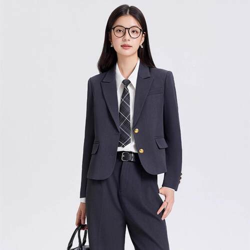 女生考公面试服装米白色西装套装女2025新款春秋大学生教资公考职
