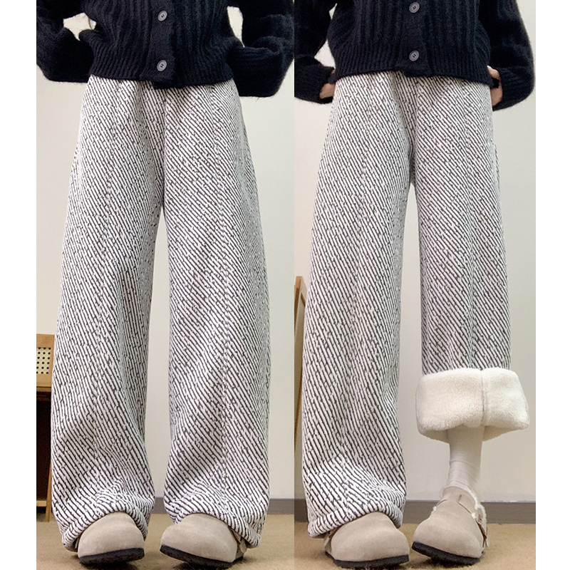 黑白条纹阔腿裤女2025秋冬新款高