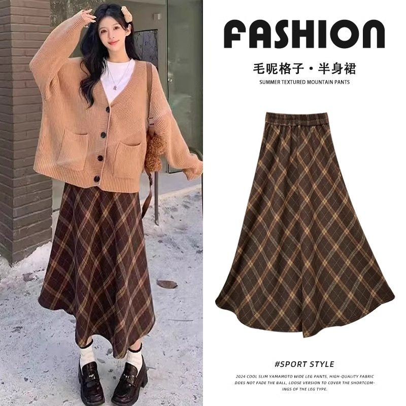 NOME（服饰）新款秋冬季加绒半身裙女高腰显瘦a字中长款毛呢长裙