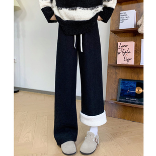 女秋冬新款 阔腿裤 羊羔绒裤 子外穿棉裤 NOME 加绒加厚直筒裤 服饰