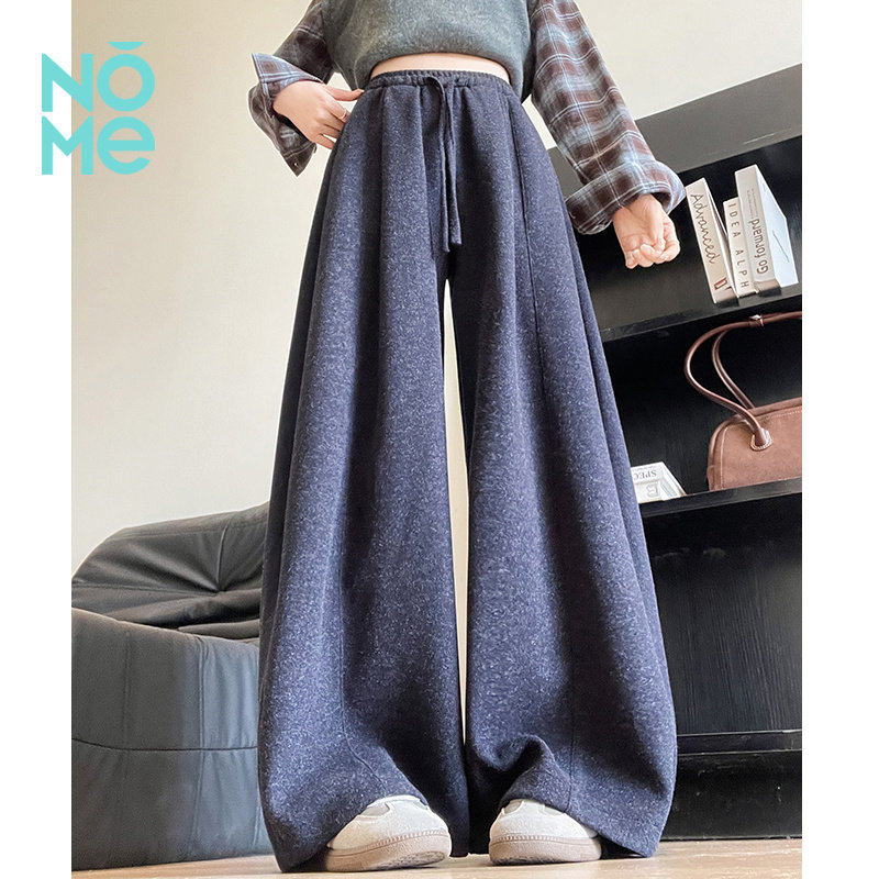 NOME（服饰）毛呢弯刀裤女直筒镰刀裤高腰阔腿裤休闲慵懒风香蕉裤