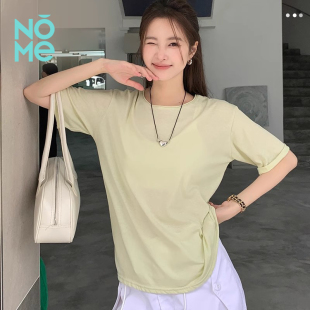 女棉麻感休闲圆领百搭轻薄纯色T恤 夏竹节棉卷边短袖 NOME 服饰