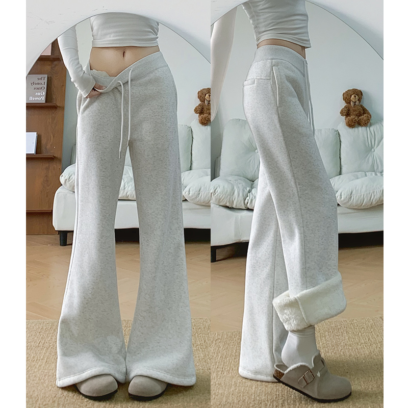 浅灰加厚微喇裤女秋冬2025新款