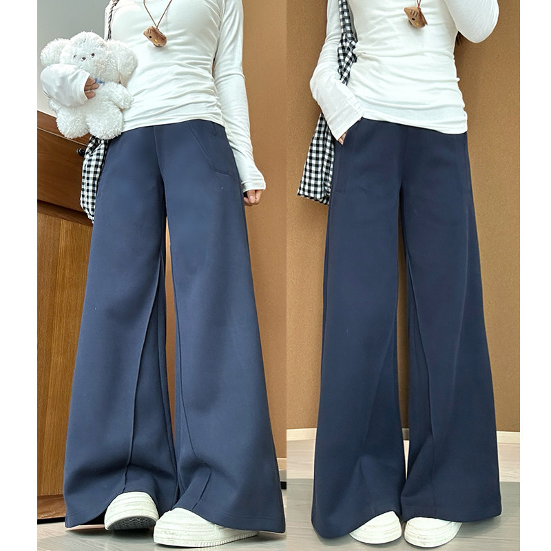 NOME（服饰）藏青色低腰运动微喇裤女秋冬卫裤辣妹垂感拖地长裤