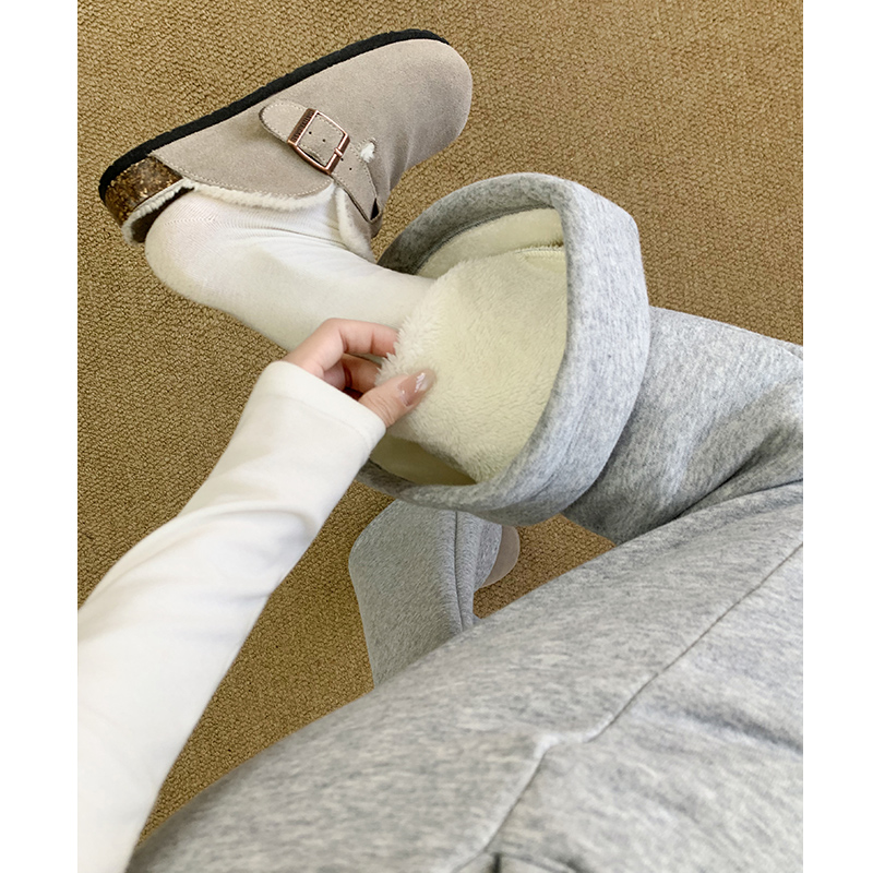 浅灰加厚微喇裤女秋冬2025新款