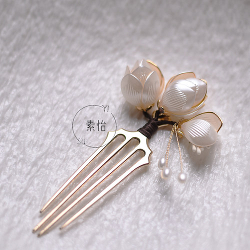 新中式玉兰花珍珠缠丝发簪汉服