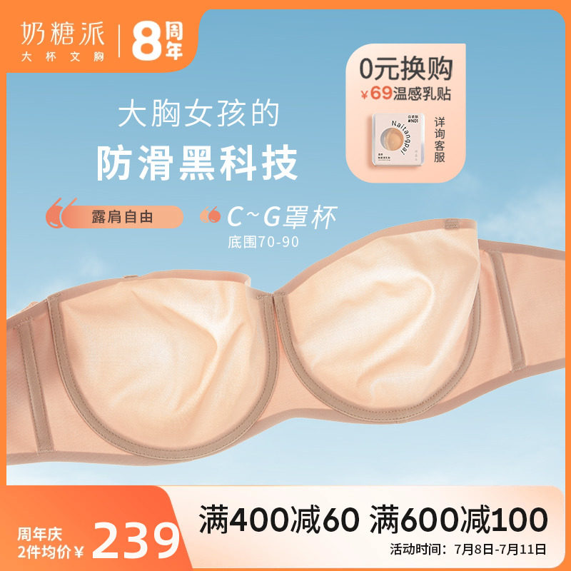 奶糖派防滑超薄无肩带黑科技抹胸聚拢可拆卸肩带透气无痕美背内衣