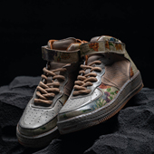 周莹印花牛皮拼接泥染做旧空军高帮板鞋 足弓设计运动休闲鞋 废土风