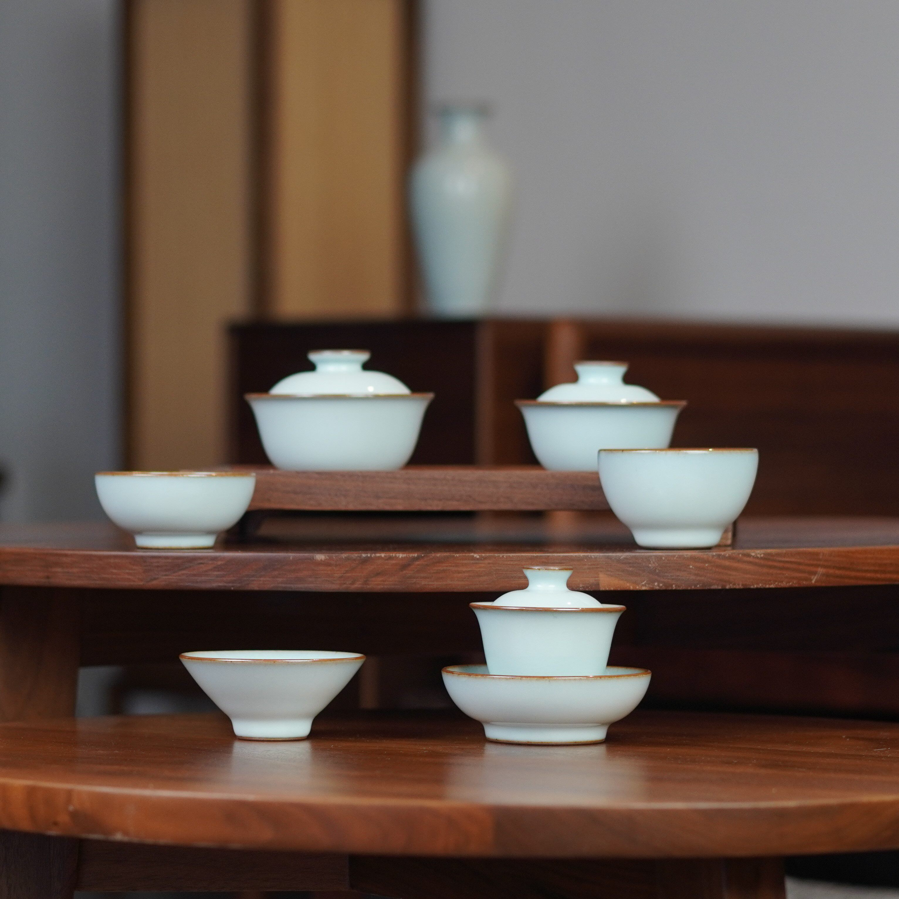 知青 云破北宋五大名窑 景德镇纯手工高端汝窑汝瓷开片茶杯盖碗