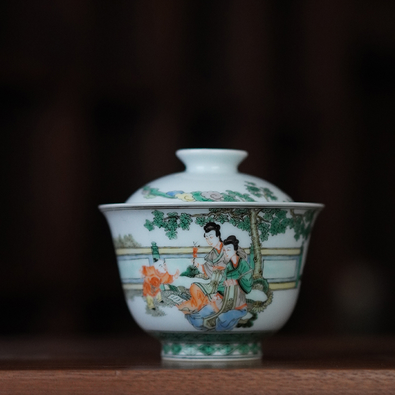 釉上彩康熙五彩述古堂手绘茶具