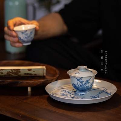 述古堂兰花青花瓷套组淡雅青花