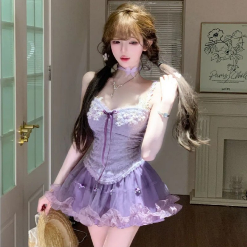 韩系甜辣妹套装女夏季设计感重工花朵吊带上衣高腰显瘦网纱半身裙,女装/女士精品,时尚套装,淘宝优惠券,粉丝福利购,淘宝优惠卷