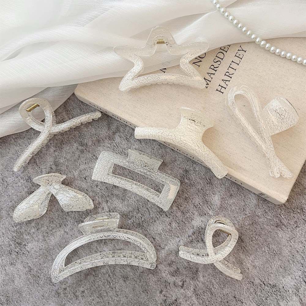 白色系裂纹鲨鱼夹发夹女后脑勺抓夹大号发量多头发夹子发抓高级感