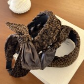 2025秋冬新款 丝绒豹纹蝴蝶结宽边发箍编织海绵头箍气质洗脸发捆女