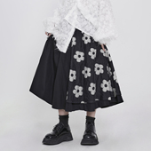 山本风暗黑系yohji双层白色花朵装 隐觅 秋新品 饰拼接A字裙半身裙