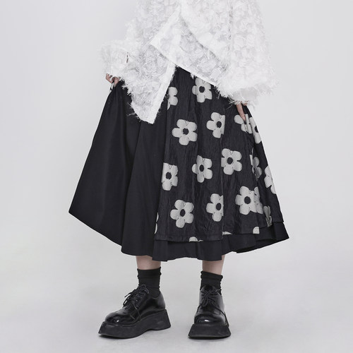 隐觅中长裙宽松暗黑系A字半身裙