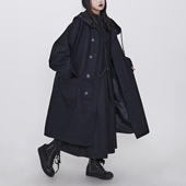 百搭连帽风衣外套 宽松大码 隐觅 秋冬小众暗黑设计羽绒加厚中长款