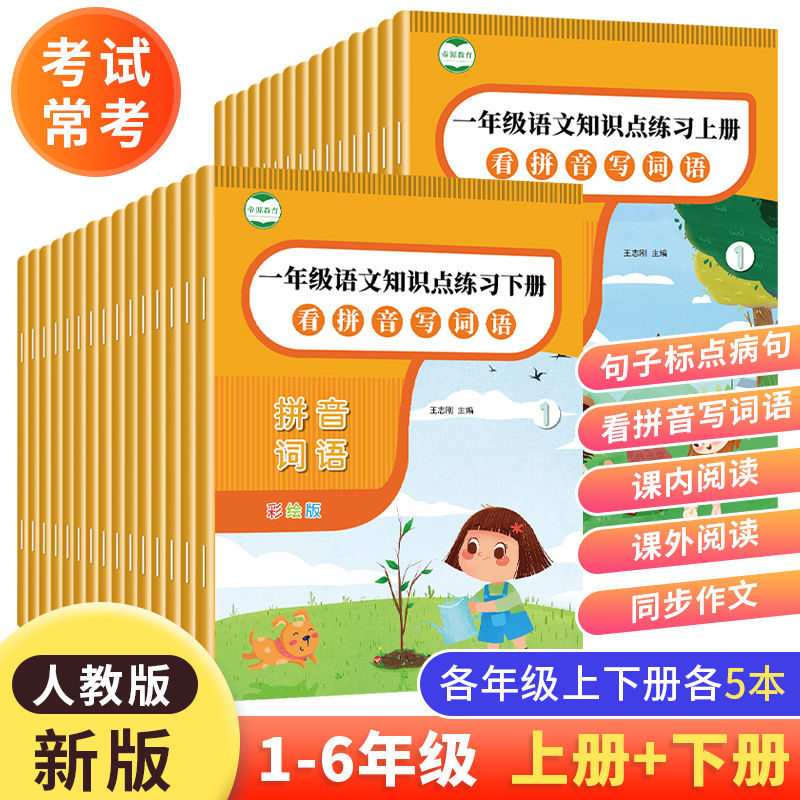 看拼音写生字词语六五四一二三年级上下册语文专项训练 小学三一二年级语文拼音生字组词造句看图写话同步作文强化训练每日一练