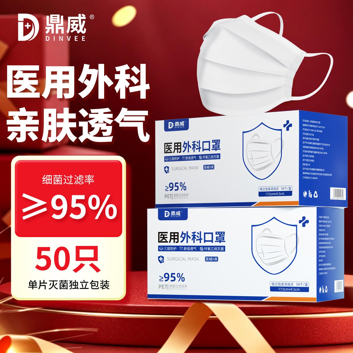 单片独立装灭菌医用外科口罩图片