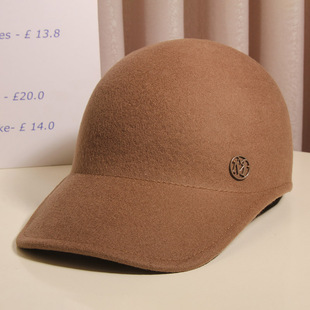 鸭舌帽子女秋冬M字母羊毛呢棒球帽英伦复古骑士帽百搭时尚马术帽