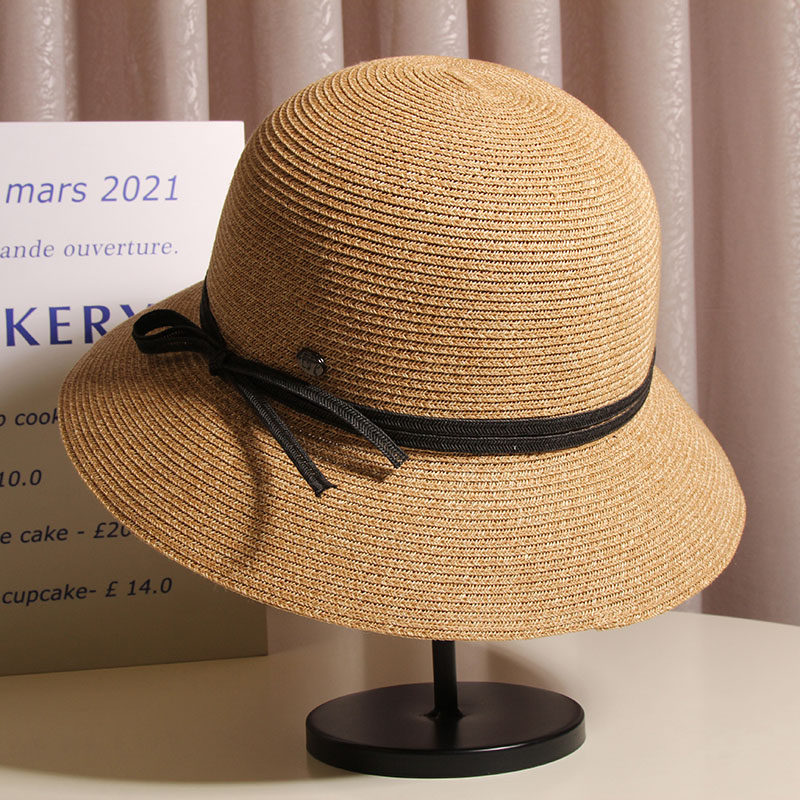 赫本风遮阳草帽女夏日系时尚凉帽可折叠大檐渔夫帽沙滩防晒太阳帽