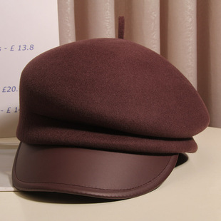日系复古羊毛呢画家帽女秋冬挺括贝雷帽英伦百搭报童帽皮沿马术帽