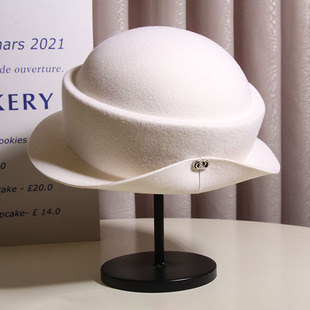 千金风羊毛呢渔夫帽女秋冬法式优雅卷边礼帽显脸小气质名媛风盆帽