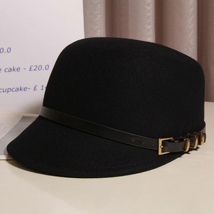 法式皮带扣羊毛呢马术帽女秋冬英伦复古骑士帽时尚鸭舌帽百搭礼帽