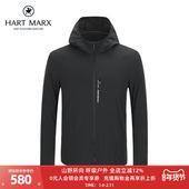 HARTMARX男士 防晒速干 休闲夹克纯色连帽轻薄茄克夏遮阳外套男