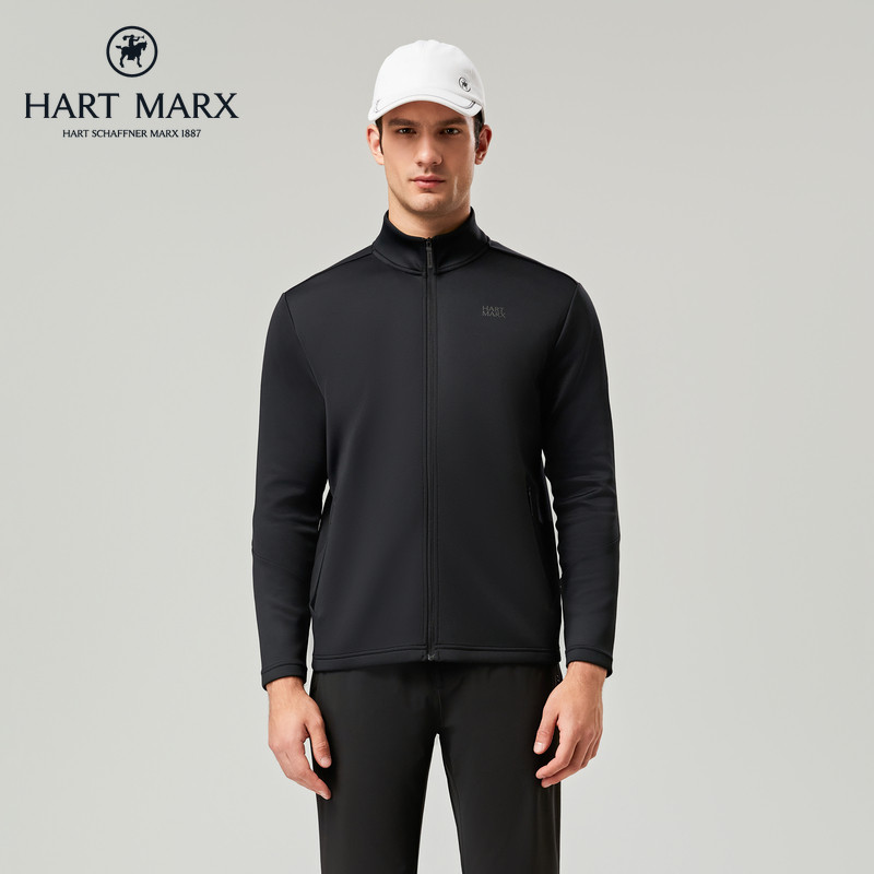 哈特马克斯男士户外休闲涤氨空气层莱卡印花立领开衫休闲卫衣外套