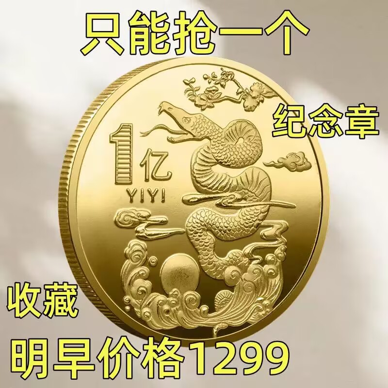 中国2025蛇年纪念币生肖沙金礼物金币送礼物人立体幸运浮雕纪念章