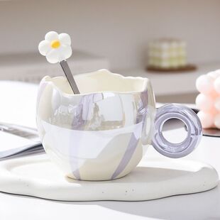 早餐杯高颜值耐高温高颜值花朵杯子ins风可爱女生陶瓷杯带勺大容
